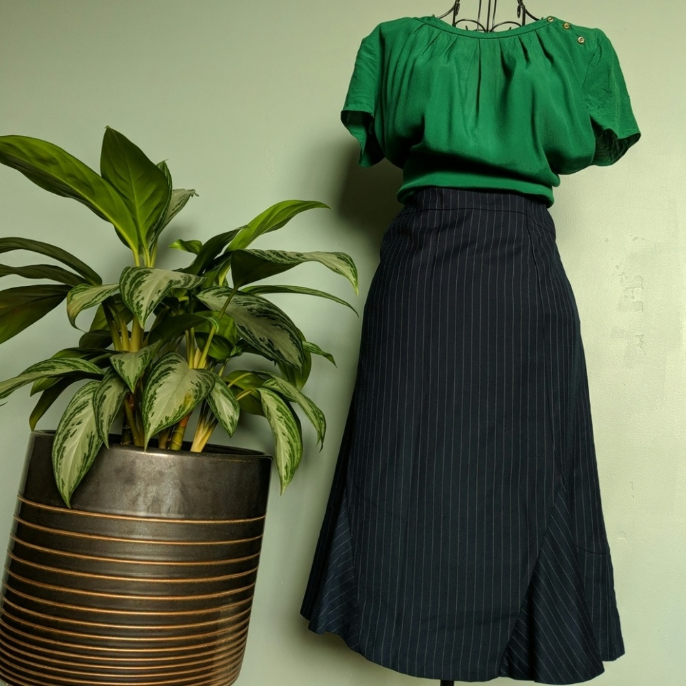 Navy pin stripe midi pencil skirt